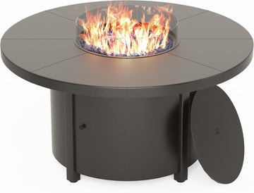 2026 48" Round Propane Fire Pit Table,55000 BTU Auto-Ignitiongas Gas Fire Table with Fire Glass and Lid,Waterproof Cover and Pumice Stone for Patio,Balcony,Garden