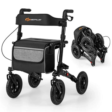 2026 2-in-1 Folding Rolling Rollator Walker with Seat, 9" All-Terrain Pneumatic Tires & Height Adjustment, Aluminum Mobility Walking Aid for Seniors