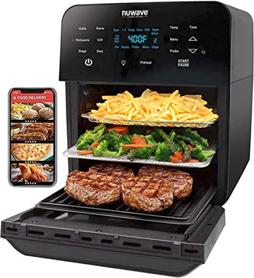 2026 Brio Air Fryer Oven, 15.5Qt X Large Family Size, SS Rotisserie Basket &Skewer Kit, Reversible Ultra Non Stick Grill/Griddle Plate, Powerful 1800W, Integrated Smart Thermometer,Black : Home & Kitchen