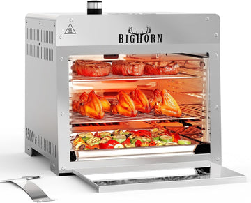 2026 1500 deg F Small Infrared Propane Gas Grill - Portable Steak Broiler & Sear Station Outdoor Salamander BBQ with Pizza Stone Stainless Steel