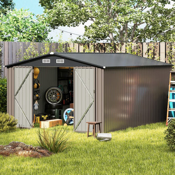 2026 10 x 14 FT Outdoor Storage Shed with Improved Windproof Metal Structure