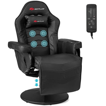 2026 Ergonomic Gaming Recliner Chair with Massage, Retractable Footrest & Cup Holder, Height Adjustable Racing Style Swivel Video Game Chair
