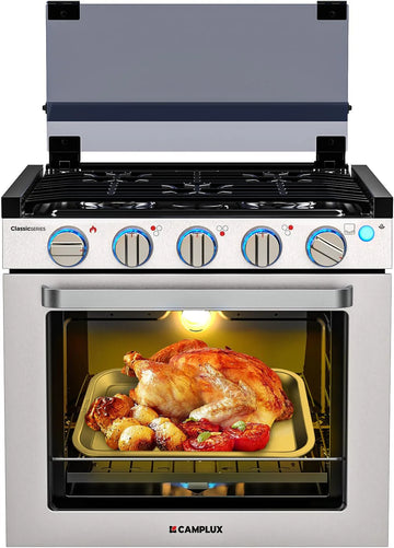 2026 RV liquefied gas stove 21 inches high, a liquefied gas stove oven with 3 burners, suitable for RVs, apartments, mobile homes, made of stainless steel material