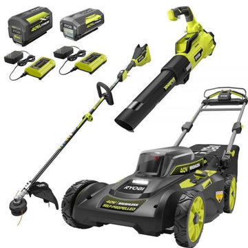 2026 40V Brushless 20 in. Walk Behind Self-Propelled Mower/String Trimmer/Leaf Blower with (2) Batteries and (2) Chargers